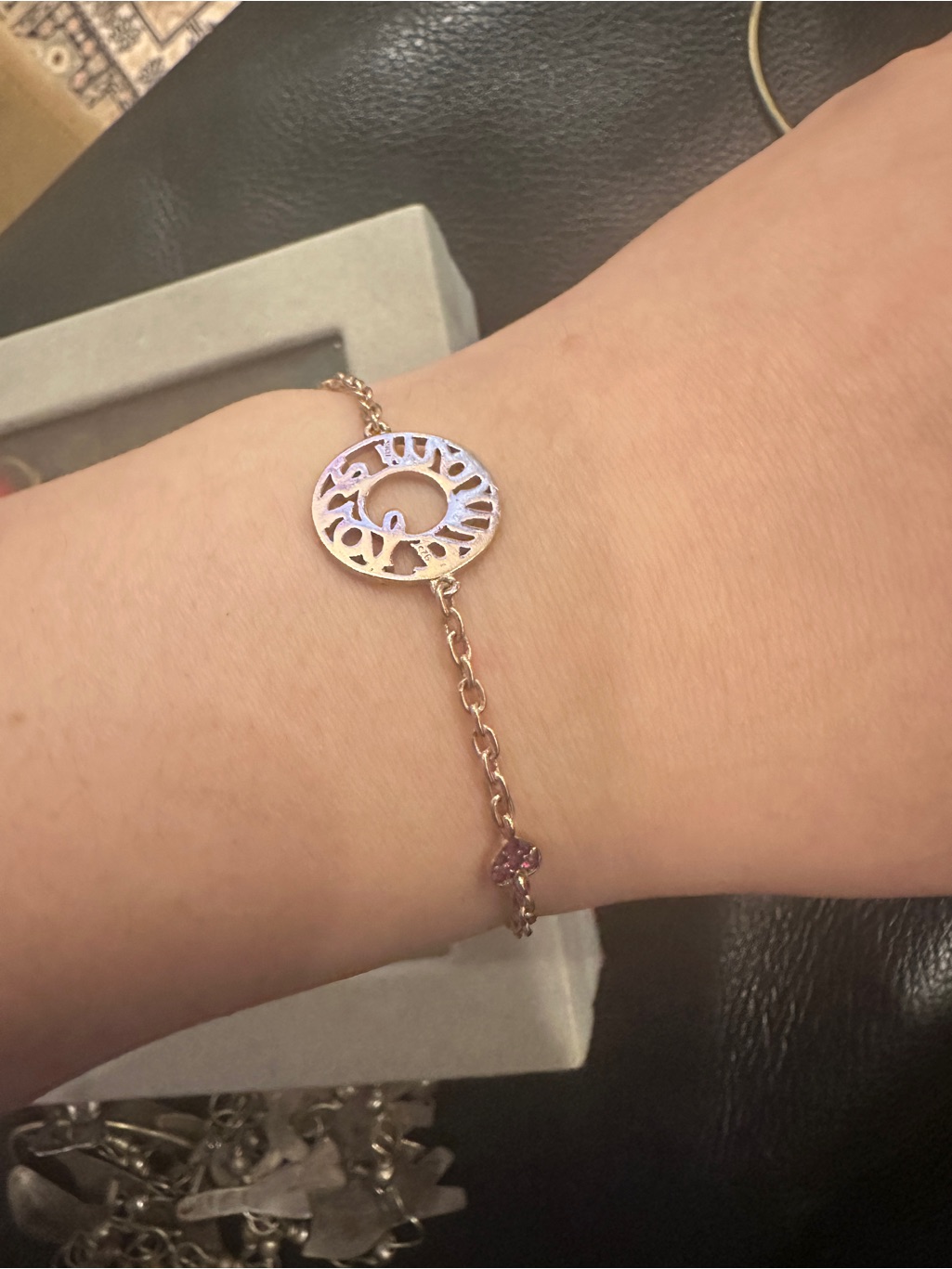 Tous Love Mama Rose Gold Circular Cutout Bracelet With Pink Stone